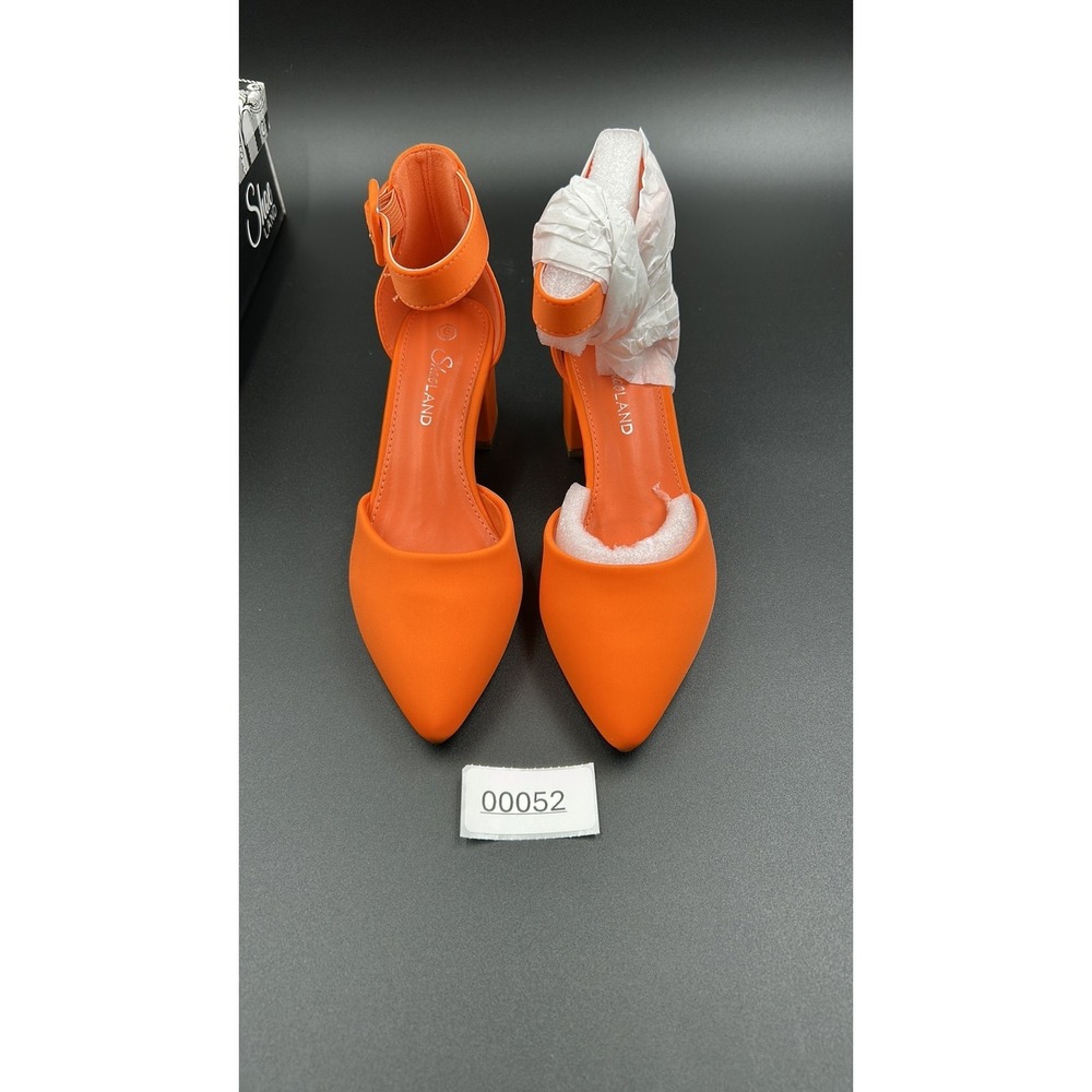 Shoe Land SL-Kyana Orange Pointed Toe Ankle Strap Block Heels Size 6